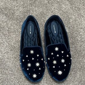 Birdies Blue Velvet Loafers with Star Embellishments